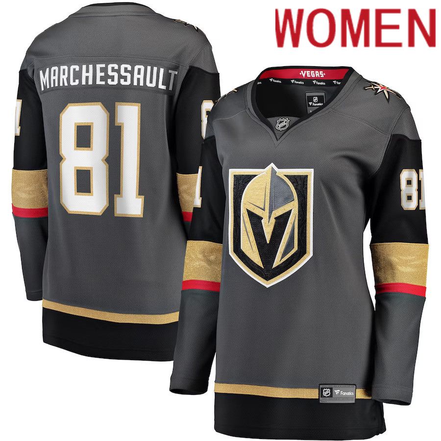 Women Vegas Golden Knights 81 Jonathan Marchessault Fanatics Branded Gray Alternate Breakaway Player NHL Jersey